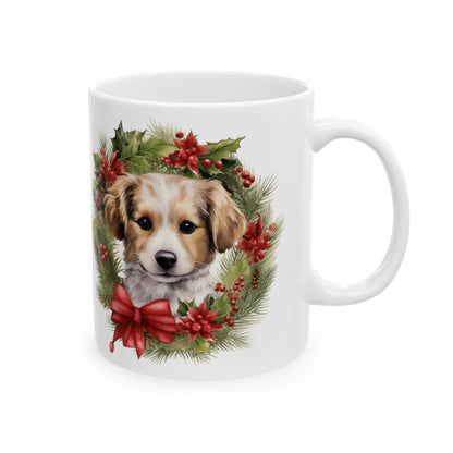 Christmas Puppy & Holiday Wreath Ceramic Mug 11oz   Item #433638