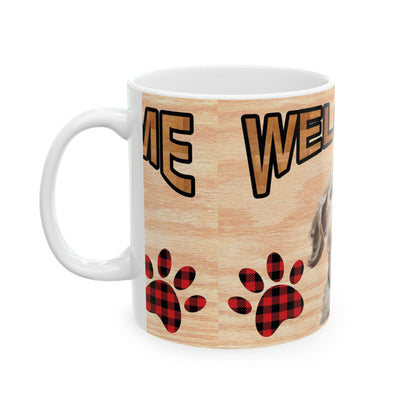 Welcome Dog Mug – Cute Paw Print Ceramic Coffee Cup 11oz    Item #324017