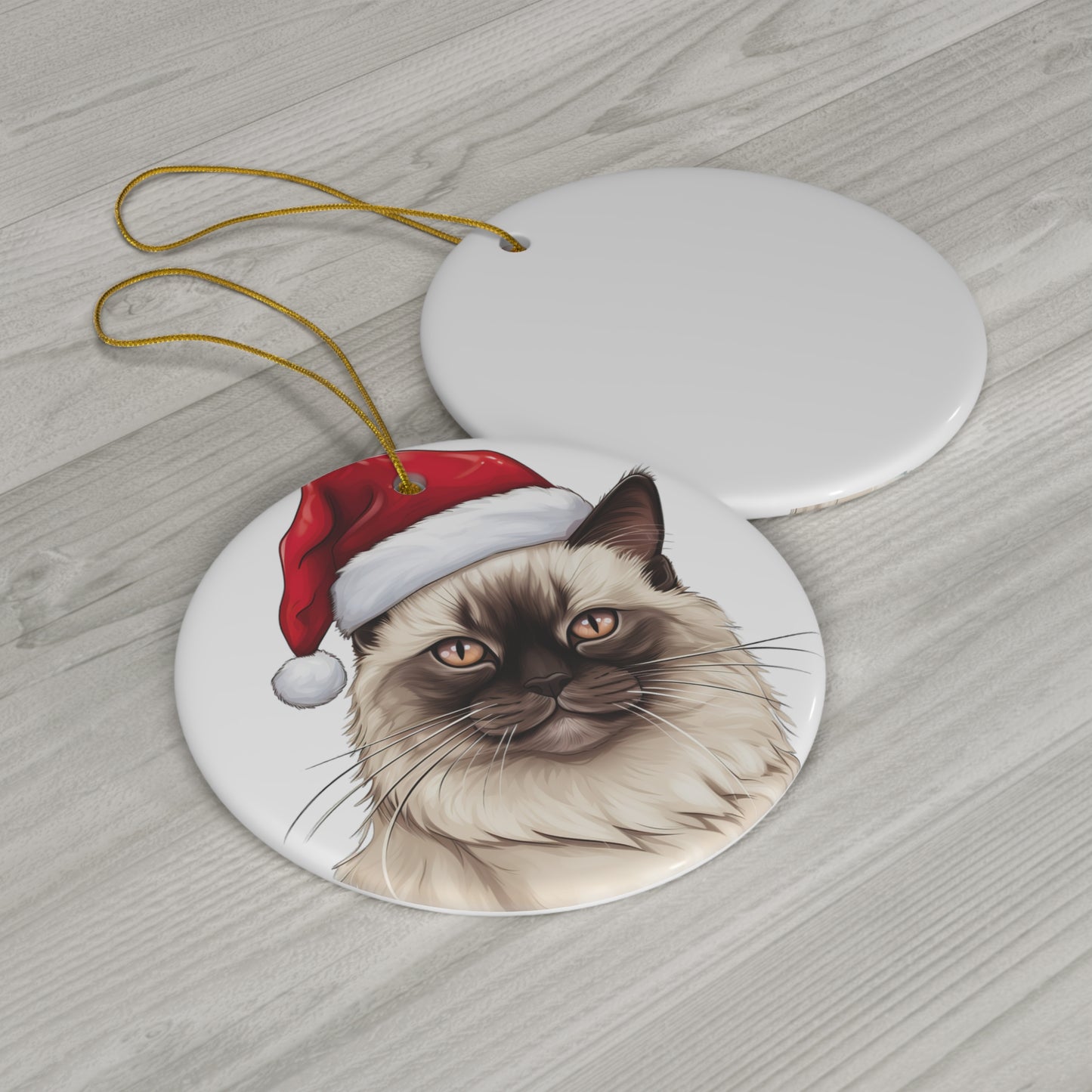 Ceramic Ornament - Birman Cat With Santa Hat      Item #940913