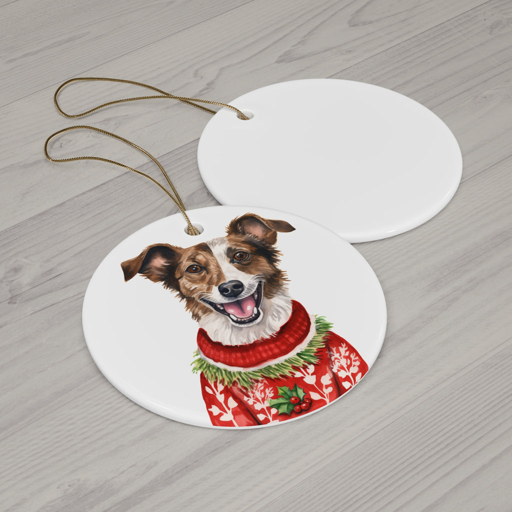 Dog With Christmas Sweater Ceramic Disc Ornament        Item #6098703 - Buckshot's Bargain Barn