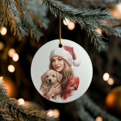 Christmas Ornament – Woman and Puppy Holiday Ceramic Decoration    Item #415633