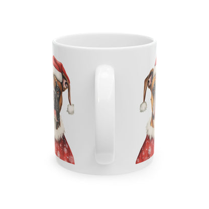 Christmas Boxer Dog Mug — Festive Santa Hat Ceramic Coffee Cup 11oz   Item #529761