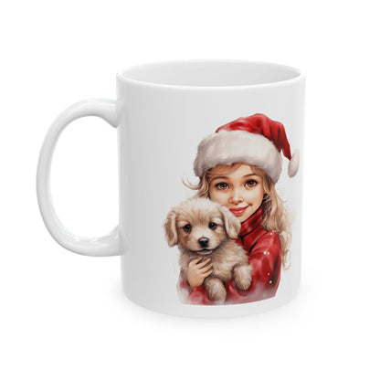 Santa Girl Holding Puppy Ceramic Mug 11oz  Item #423261