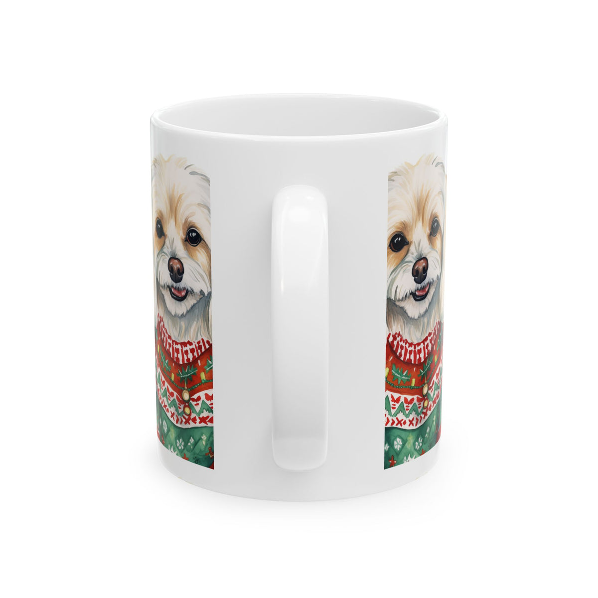 Cute Dog in Christmas Sweater Ceramic Mug — Holiday Pet Coffee Cup 11oz   Item #802478
