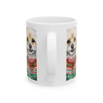 Cute Dog in Christmas Sweater Ceramic Mug — Holiday Pet Coffee Cup 11oz   Item #802478