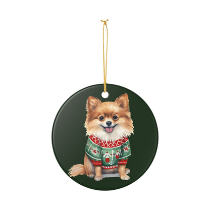 Christmas Dog Ornament – Cute Pomeranian in Festive Sweater   Item #436184