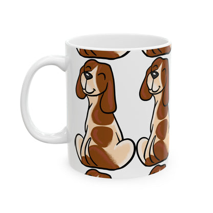 Basset Hound Pattern Ceramic Mug — Cute Brown Dog Coffee Cup 11oz  Item #806034