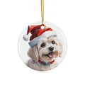 Maltese Dog With Santa Hat Ceramic Disc Ornament      Item #3789225