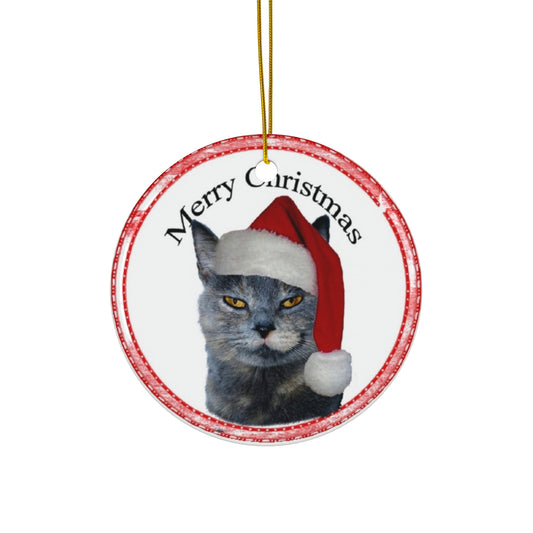 Merry Christmas Cat Ceramic Disc Ornament        Item #7478049