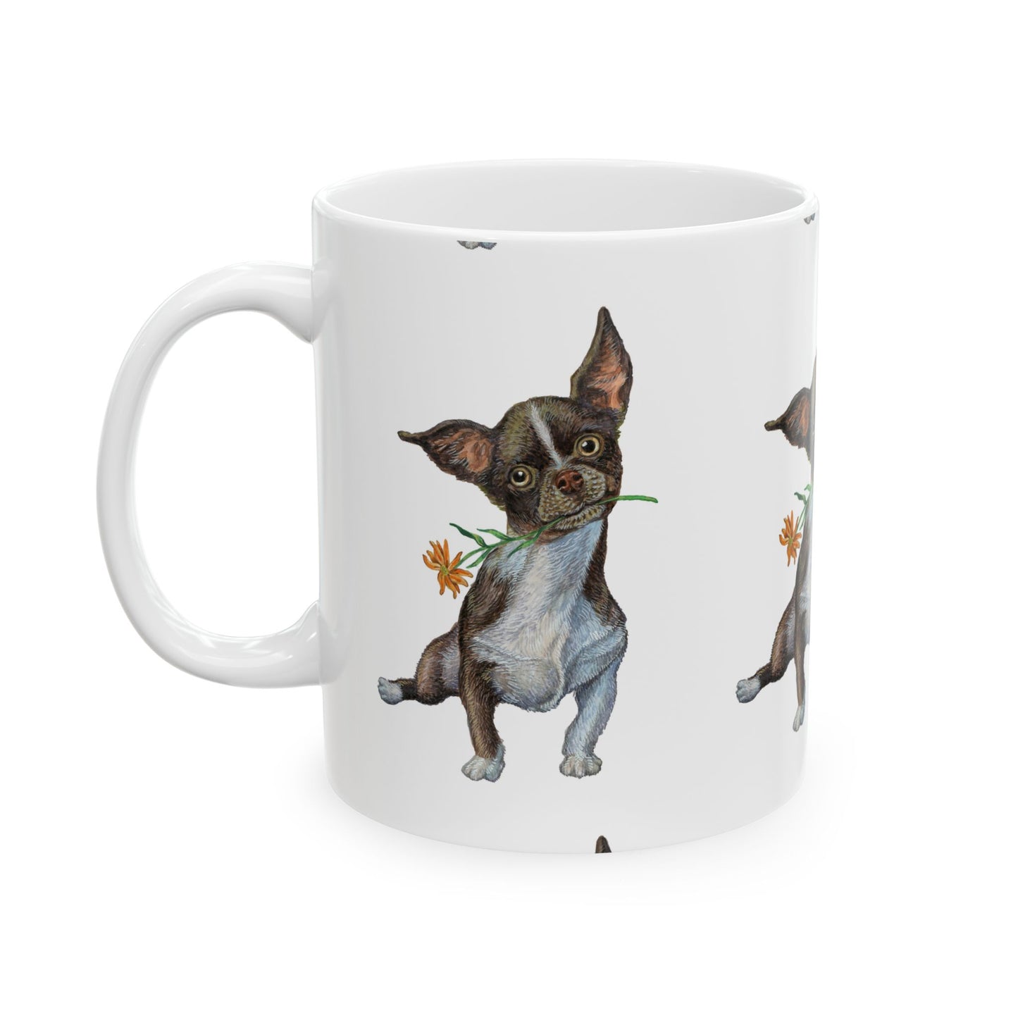 Chihuahua with Flower Ceramic Mug — Cute Dog Lover Coffee Cup 11oz   Item #71141