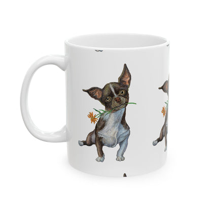 Chihuahua with Flower Ceramic Mug — Cute Dog Lover Coffee Cup 11oz   Item #71141