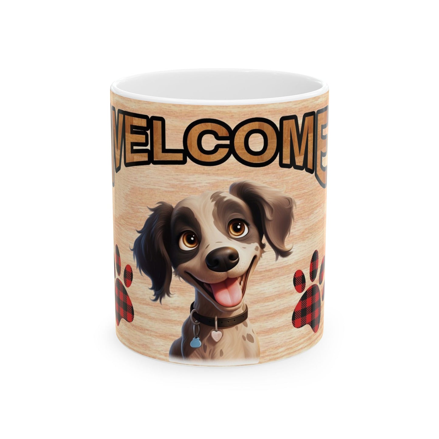 Welcome Dog Mug – Cute Paw Print Ceramic Coffee Cup 11oz   Item #34429