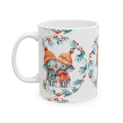 Elephant Friends Holiday Mug – Cute Winter Elephants in Knit Hats 11oz   Item #403381