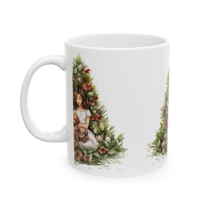 Christmas Tree Puppies Ceramic Mug — Cozy Holiday Dog Mom Coffee Cup 11oz   Item #847325