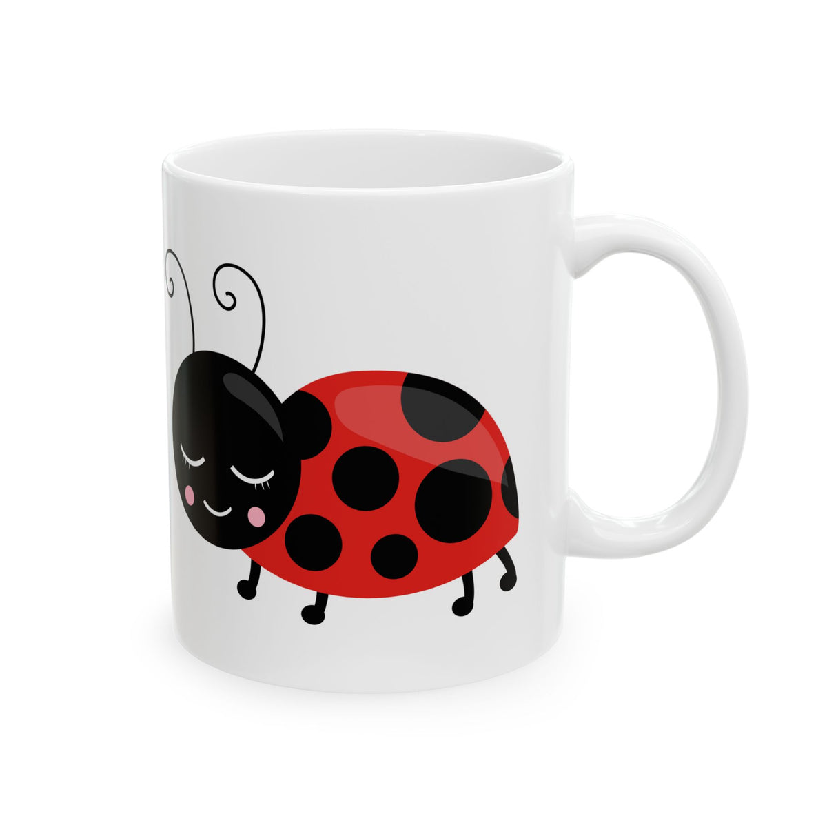 Cute Ladybug Ceramic Mug – Whimsical Red & Black Bug Coffee Cup 11oz   Item #533415
