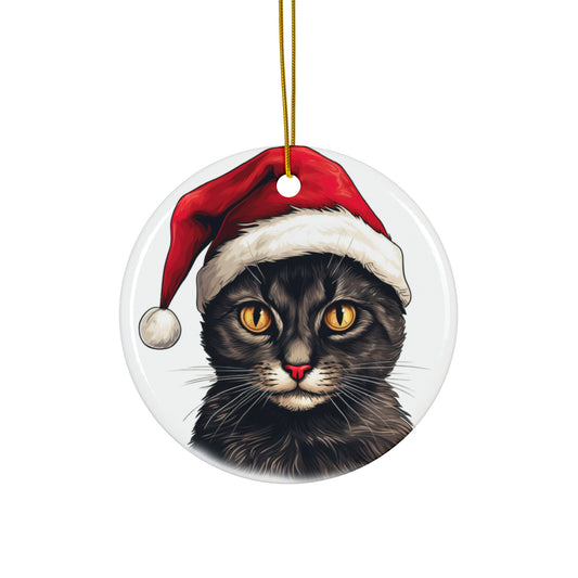 Ceramic Ornament - Manx Cat With Santa Hat      Item #7966735