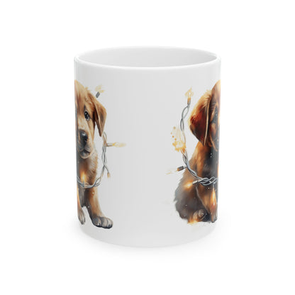 Adorable Puppy With Lights Around Neck Christmas Ceramic Mug 11oz   Item #534593