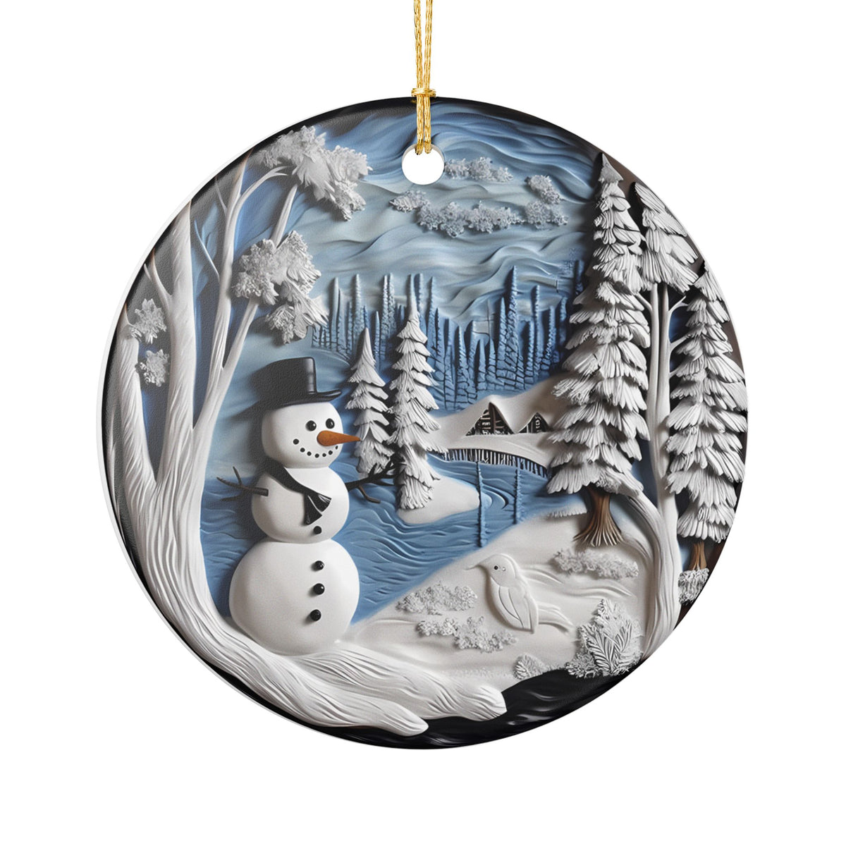 Ceramic Christmas Ornament – Snowman Winter Wonderland Decoration    Item #297568