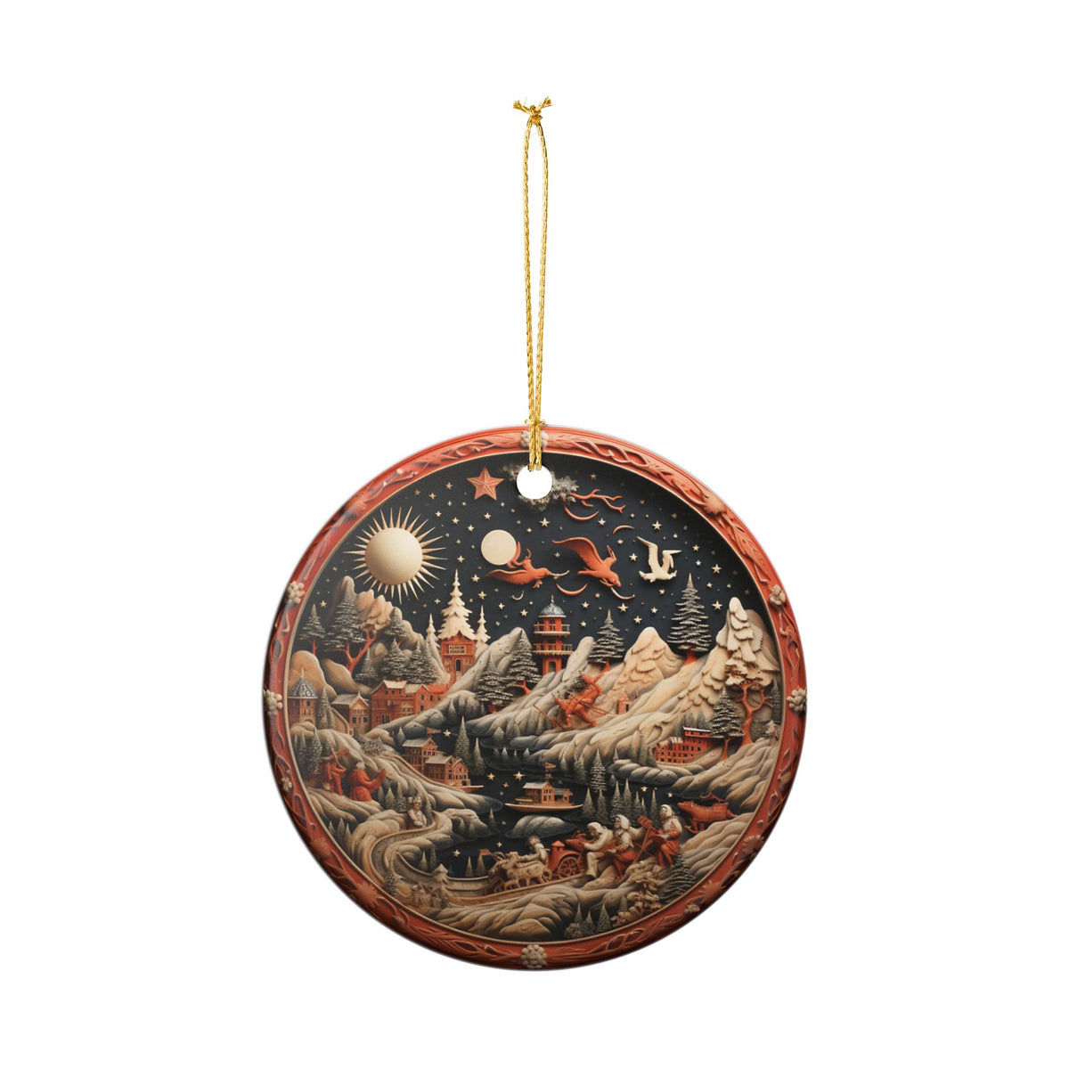 Ceramic Christmas Ornament – Enchanted Winter Village Scene    Item #526725