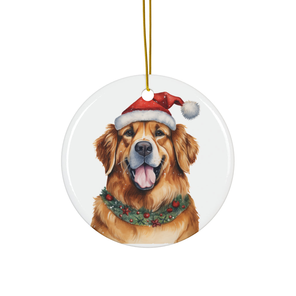 Dog With Christmas Sweater Ceramic Disc Ornament          Item #246125