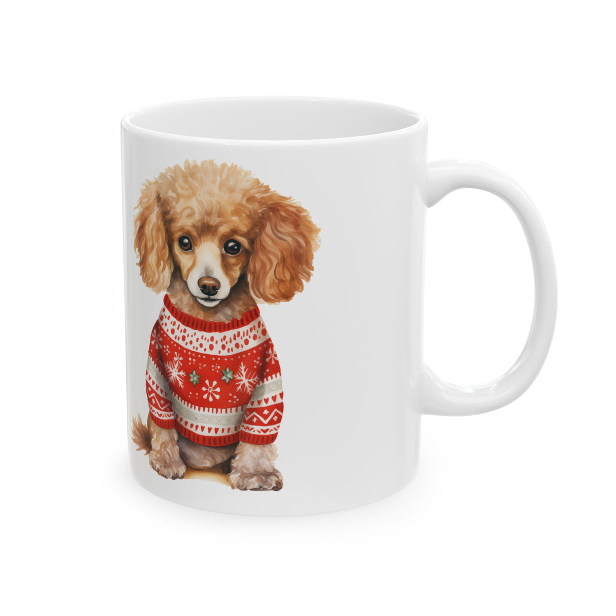 Poodle in Christmas Sweater Ceramic Mug — Cute Holiday Dog Coffee Cup 11oz   Item #726214