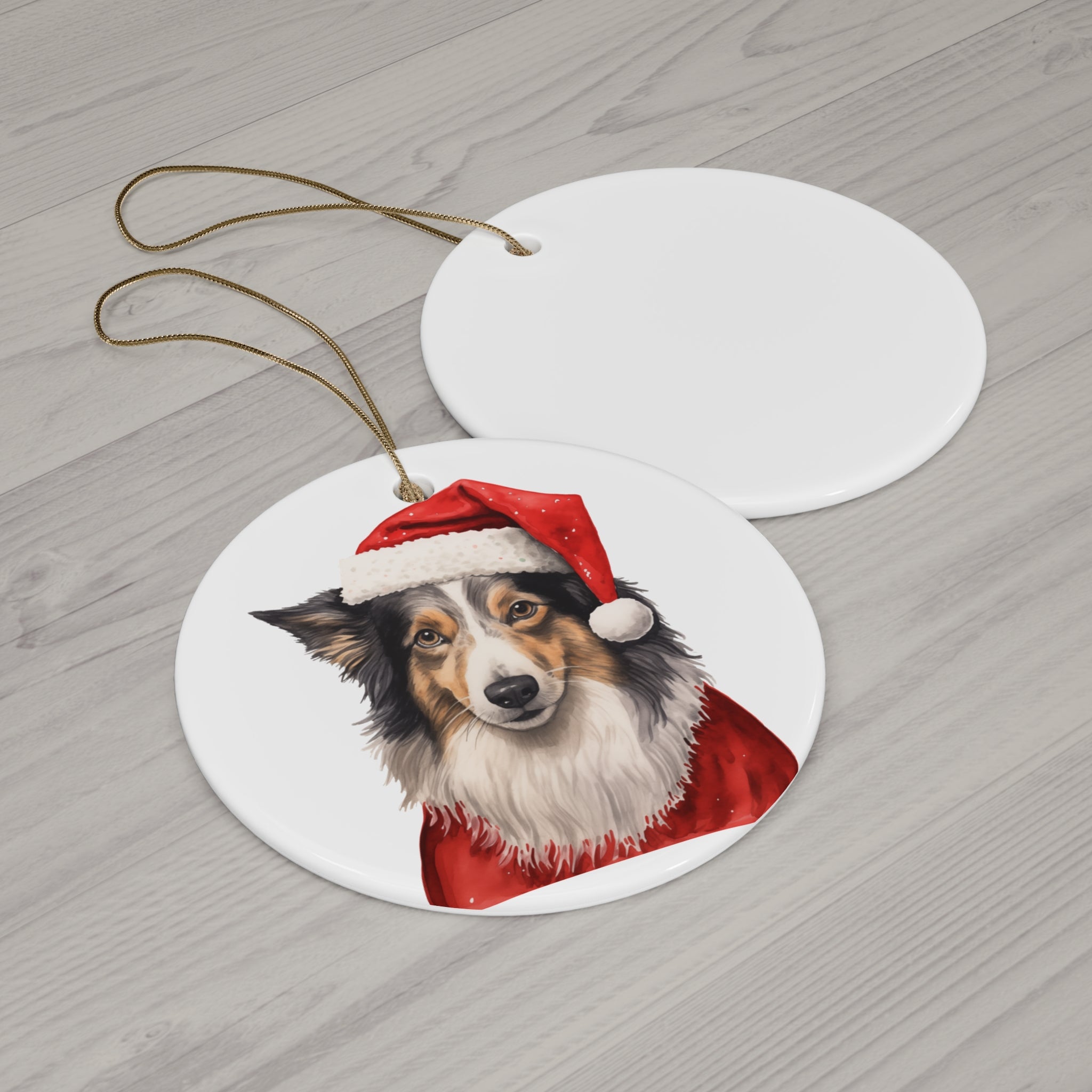 Dog With Christmas Sweater Ceramic Disc Ornament        Item #5584186