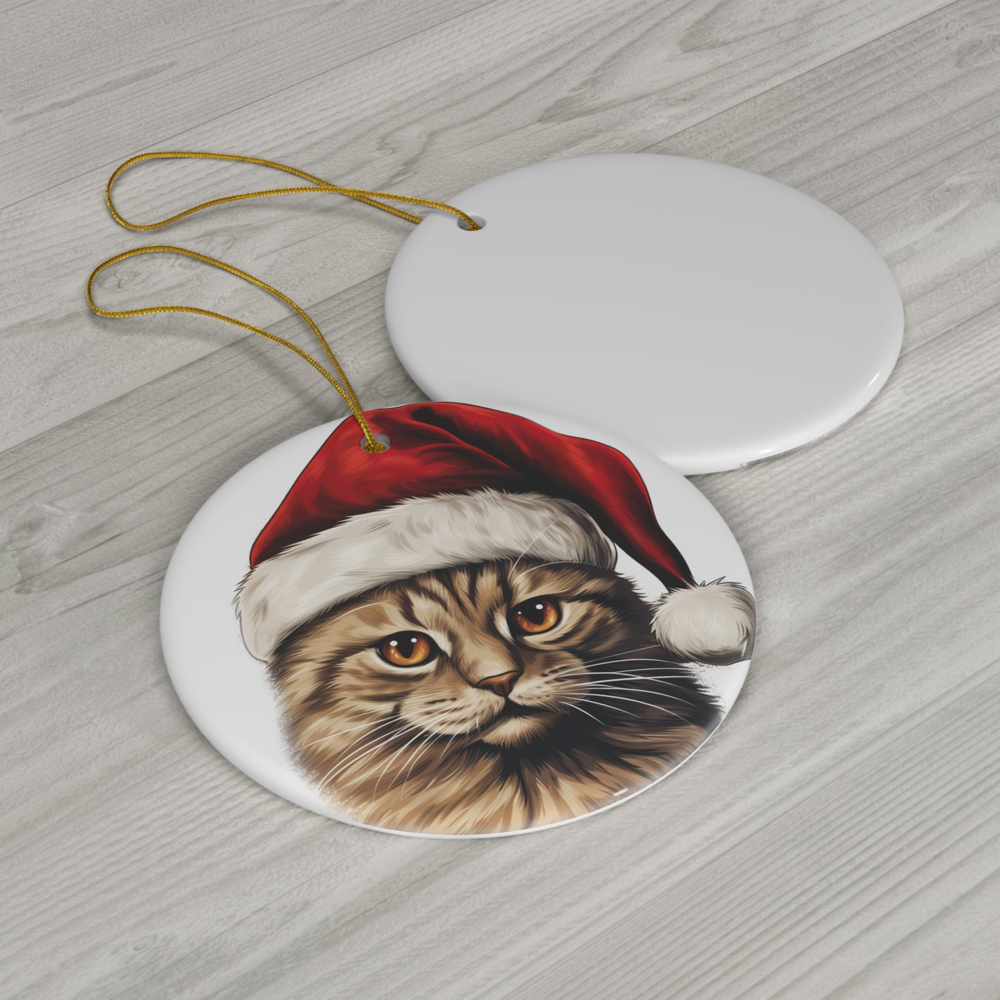 Ceramic Ornament - Selkirk Rex Kitten With Santa Hat      Item #3123692