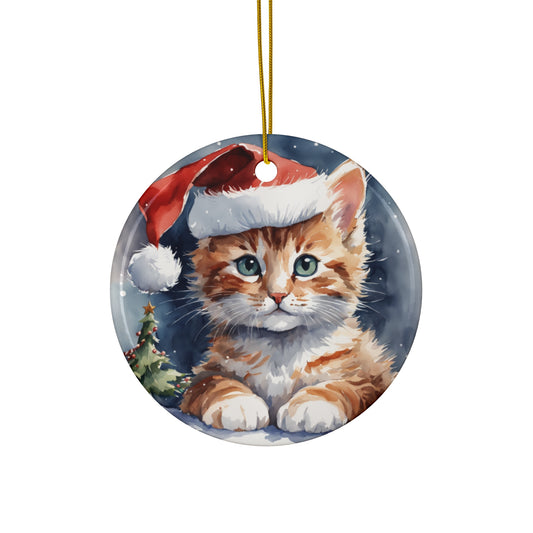 Christmas Cat Ceramic Disc Ornament        Item #2357042