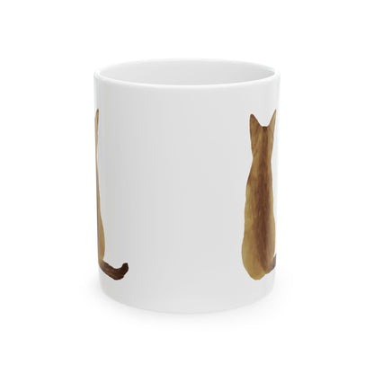 Cat Silhouette Ceramic Mug — Minimal Back-View Ginger Cat Coffee Cup 11oz   Item #1010
