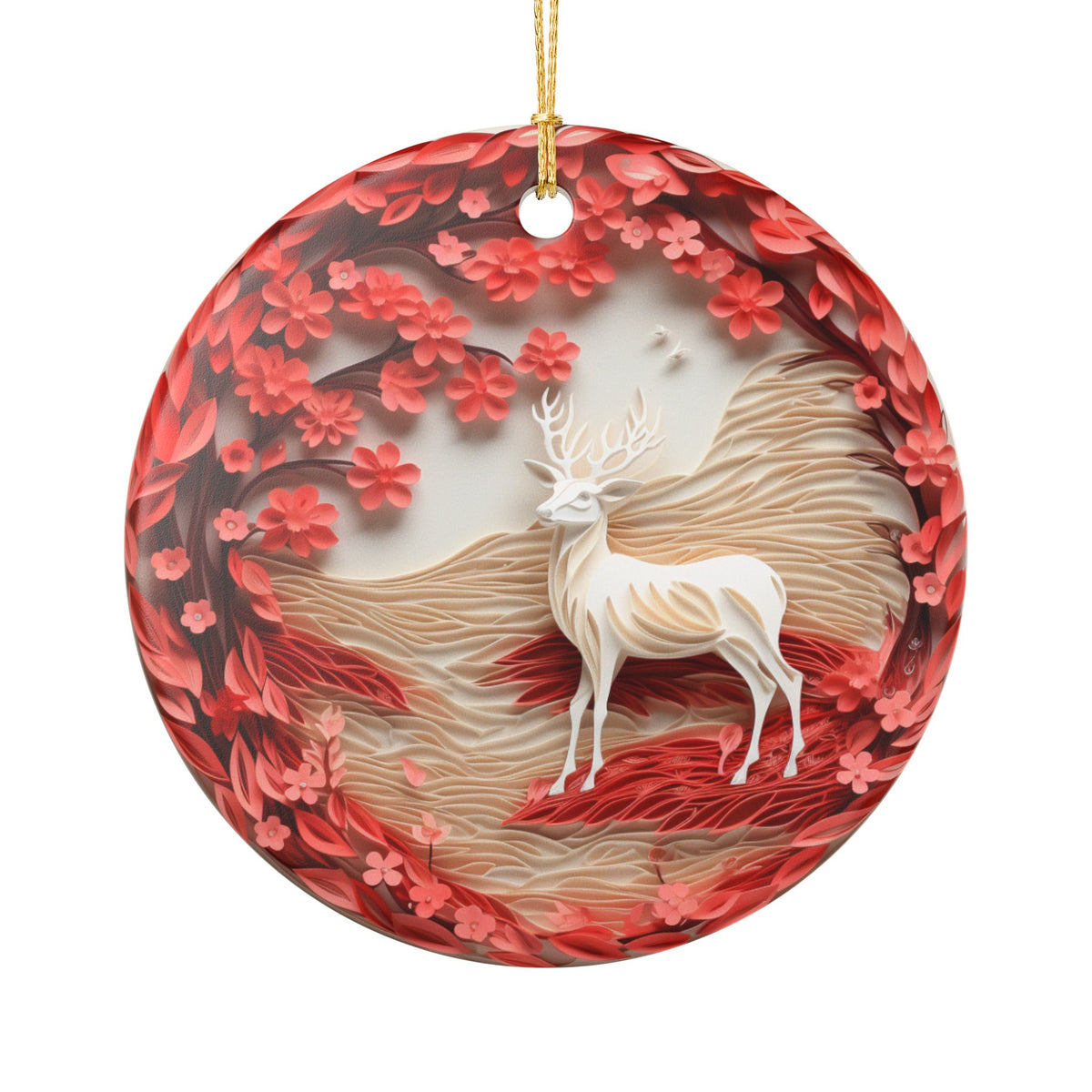 Ceramic Reindeer Floral Christmas Ornament    Item #943801