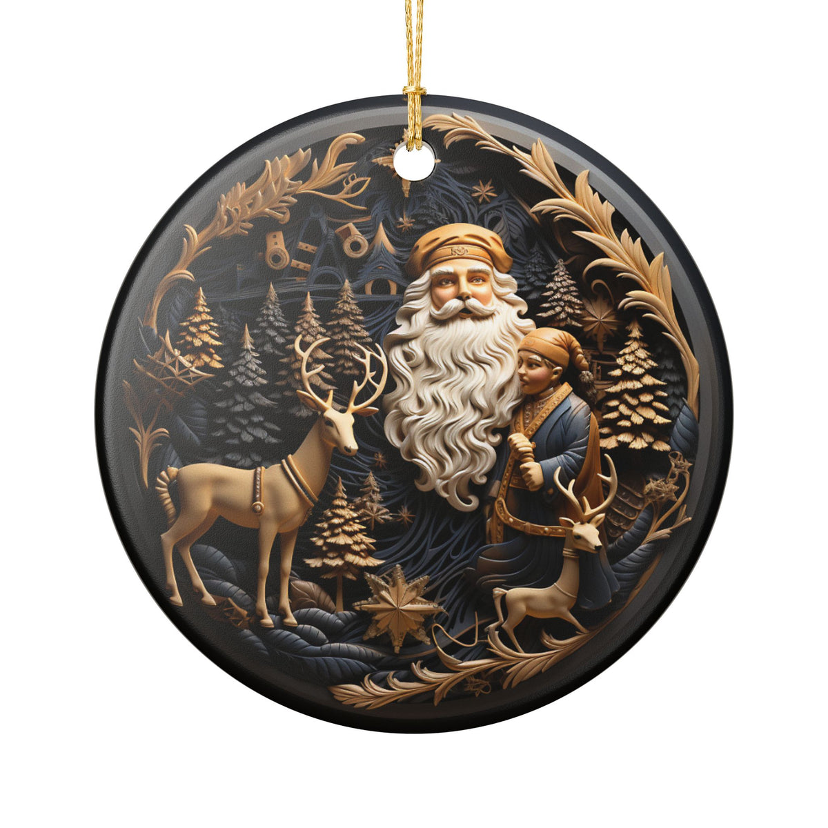 Santa and Reindeer Christmas Ceramic Ornament    Item #144315
