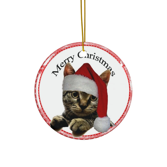 Merry Christmas Cat Ceramic Disc Ornament         Item #3504887