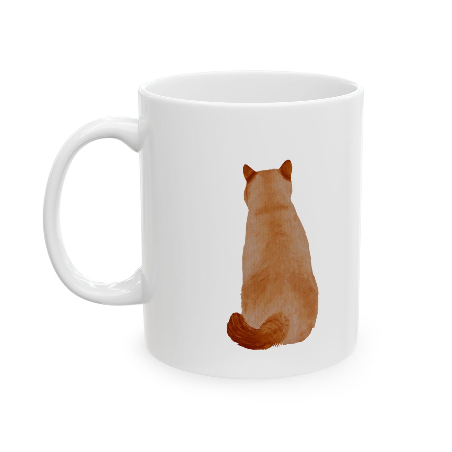 Cat Back View Ceramic Mug – Cute Minimal Orange Cat Coffee Cup 11oz  Item #806