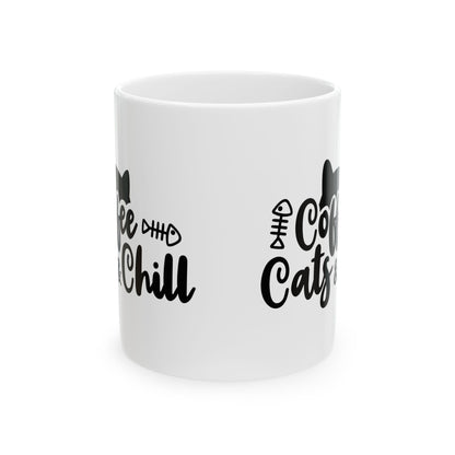 Cat Cafe Mug — "Coffee Cat Chill" Ceramic Coffee Cup 11oz   Item #50429