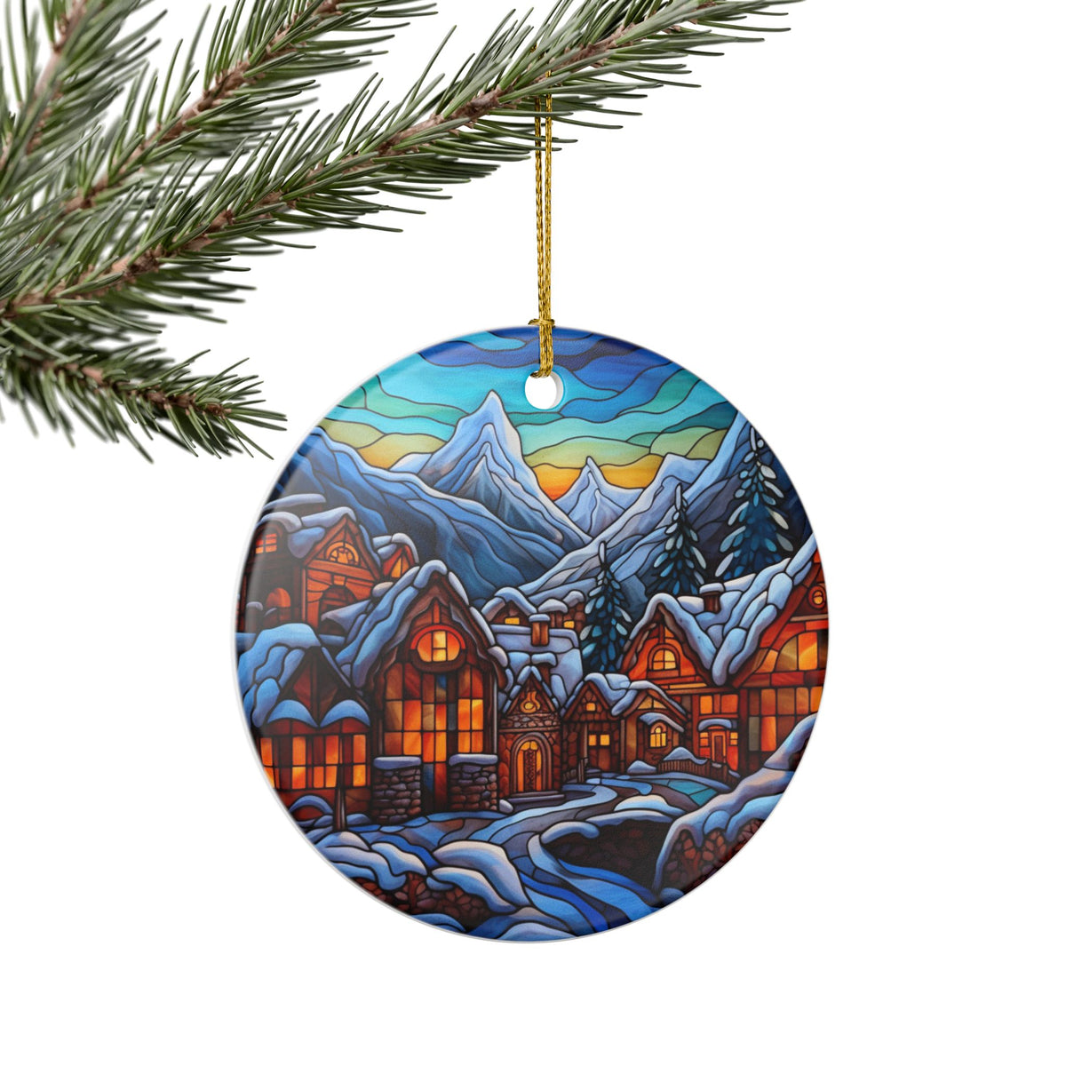 Winter Mountain Village Ceramic Ornament    Item #422194
