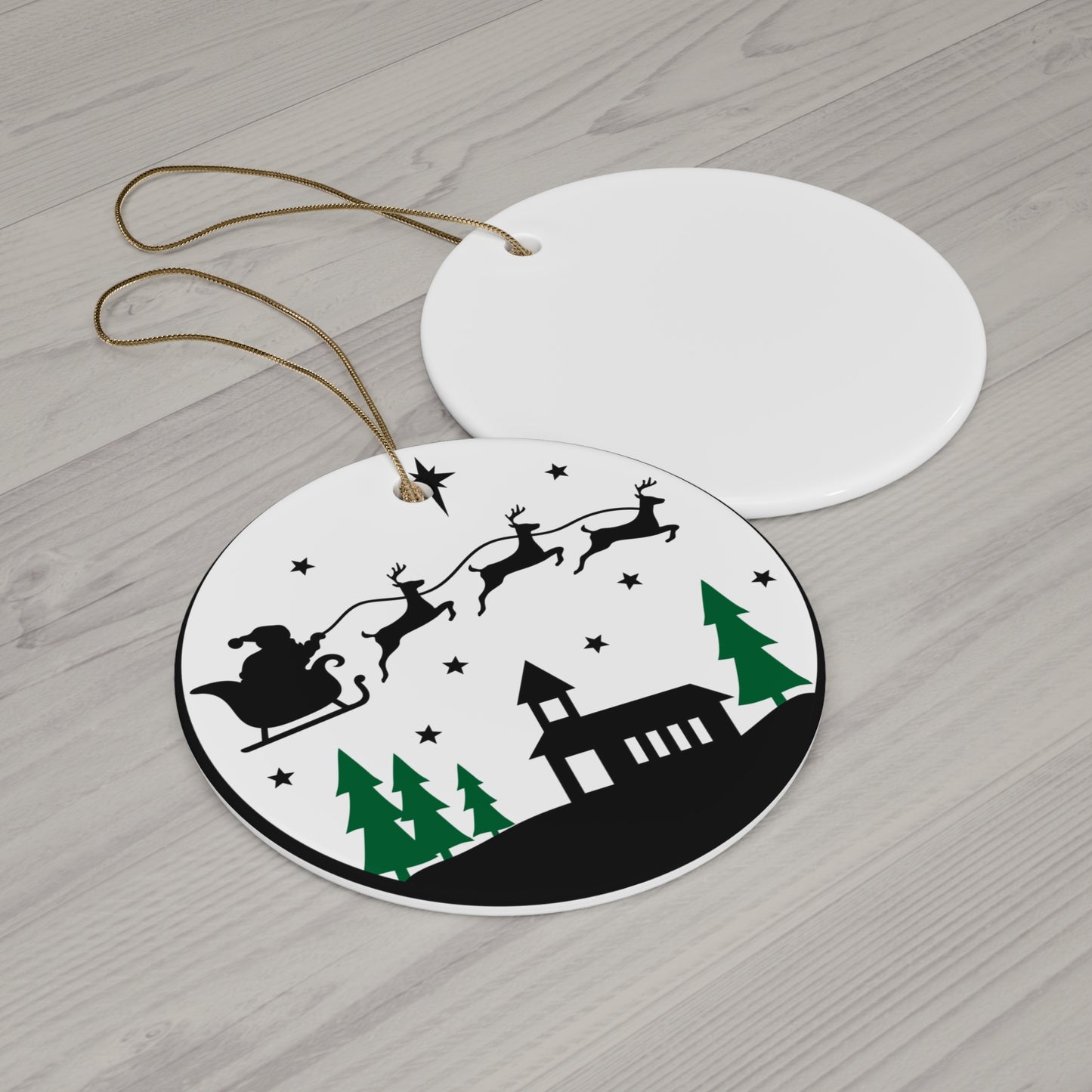 Santa And Reindeer Ceramic Disc Ornament      Item #3271659