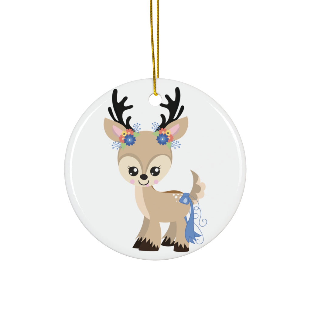 Floral Deer Ceramic Disc Ornament        Item #3835145 - Buckshot's Bargain Barn
