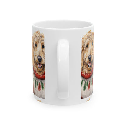 Copy of Golden Doodle Christmas Mug — Holiday Wreath with Red Bow 11oz  Item #505705