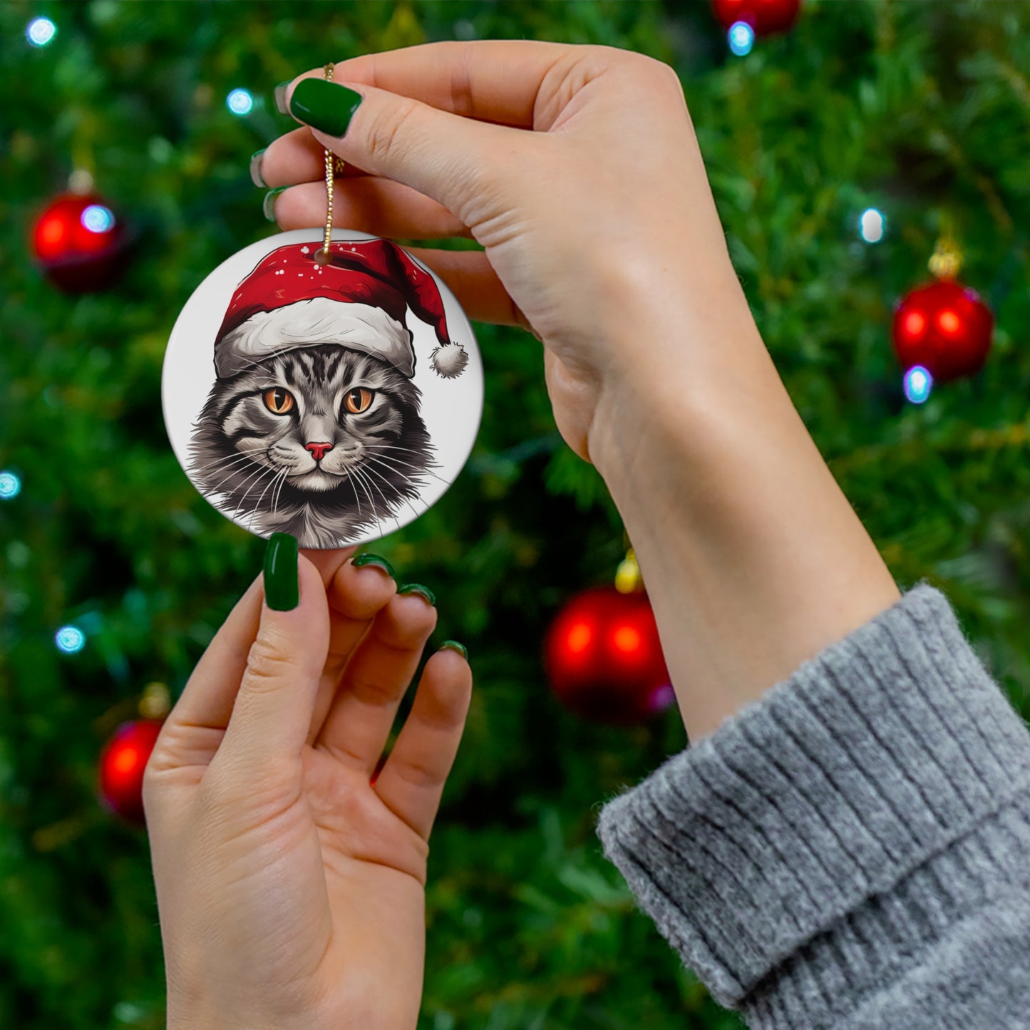 Brazilian Shorthair Cat With Santa Hat Ceramic Ornament       Item #2533695