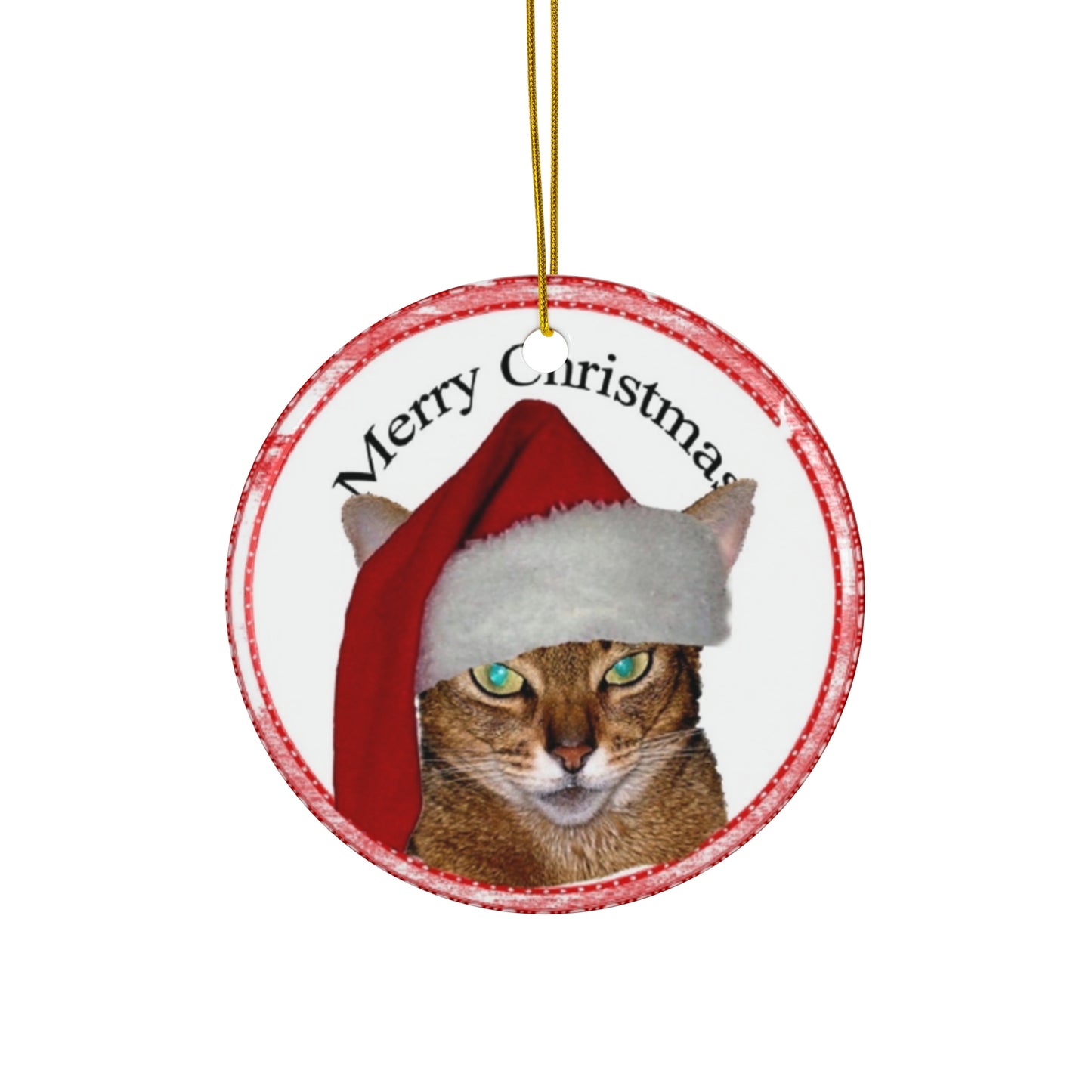 Merry Christmas Cat Ceramic Disc Ornament        Item #6845652