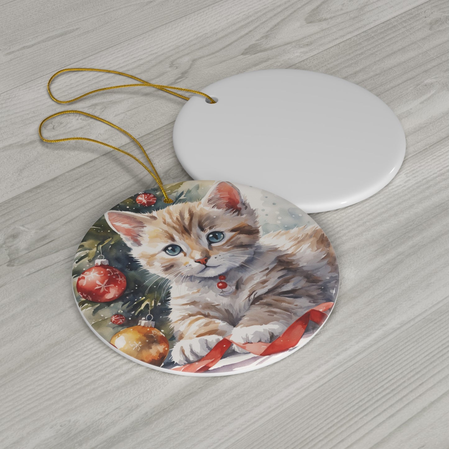 Christmas Cat Ceramic Disc Ornament       Item #450184