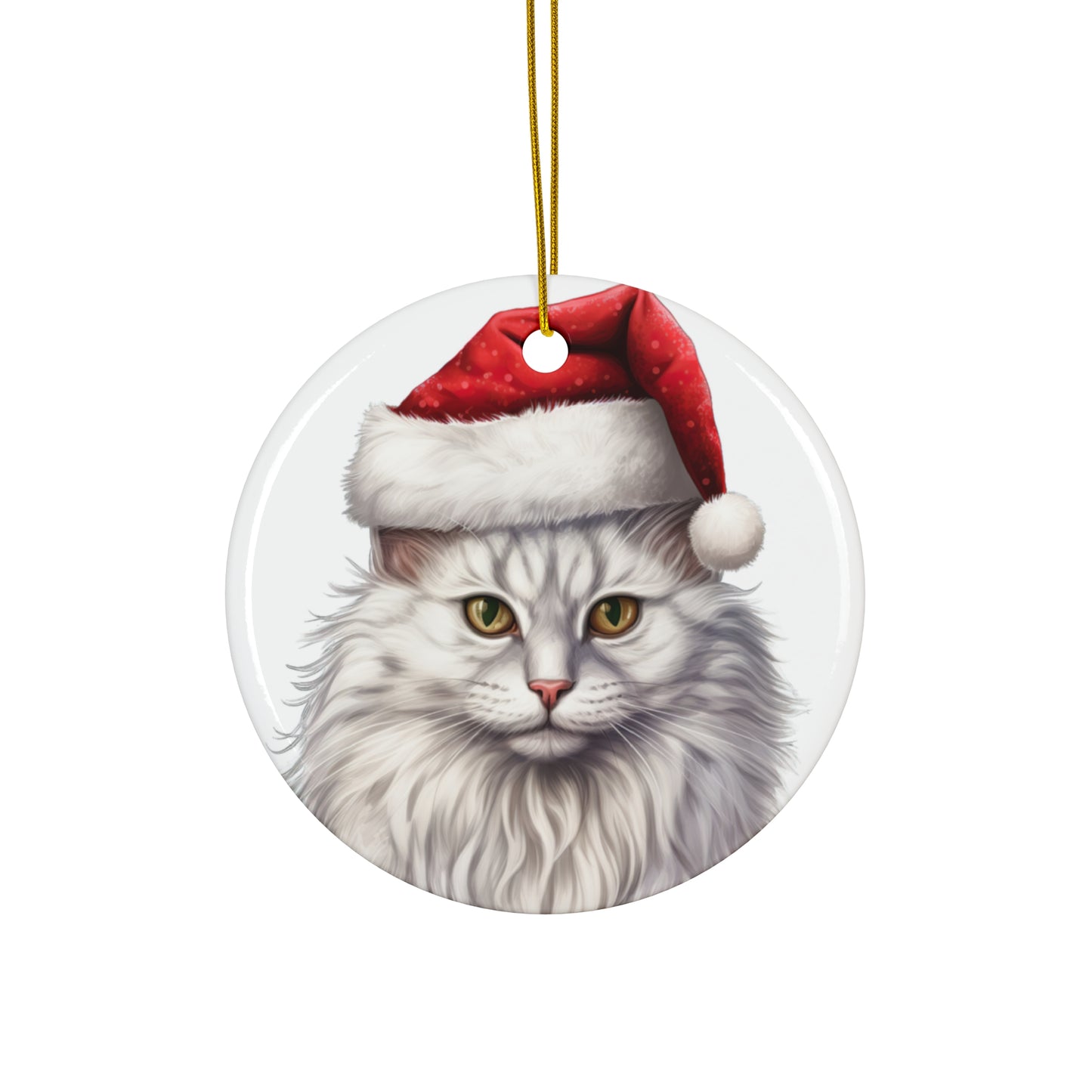 Ceramic Ornament - Turkish Angora Cat With Santa Hat      Item #7422134