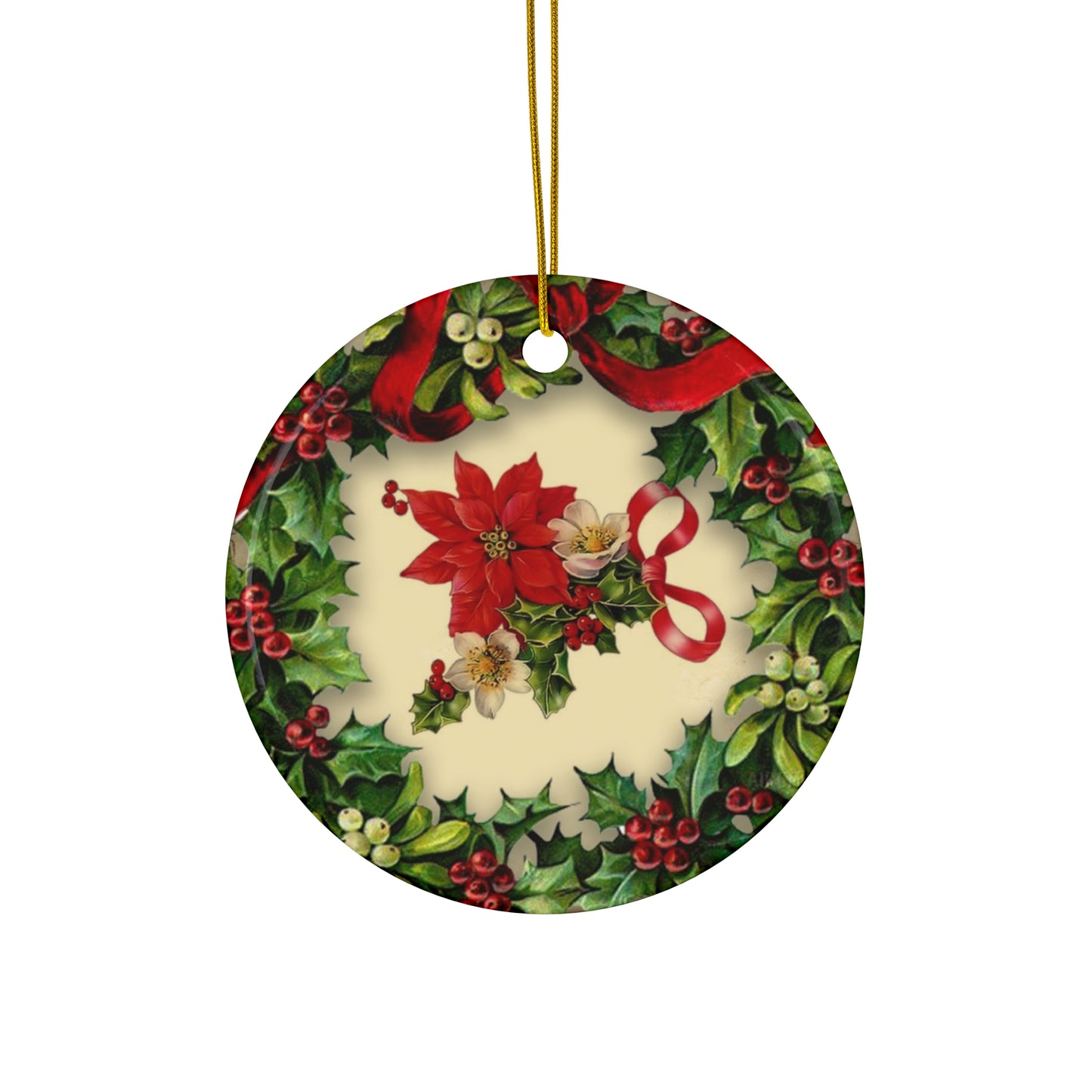 Wreath Flower Ceramic Disc Ornament         Item #7689999