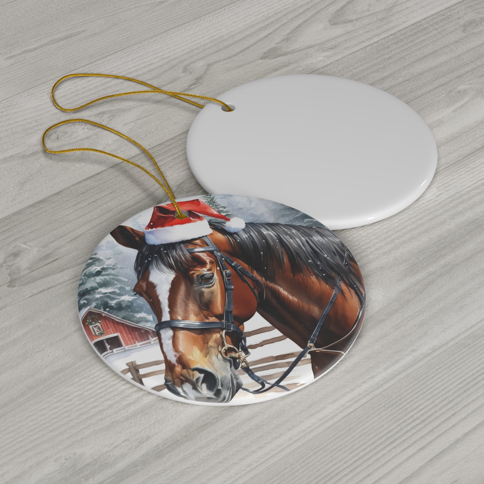 Horse Christmas Ceramic Disc Ornament       Item #847245