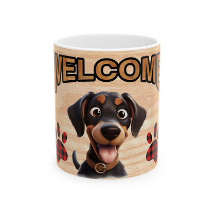 Welcome Home Dachshund Ceramic Mug — Cute Dog Paw Print Coffee Cup 11oz   Item #353759