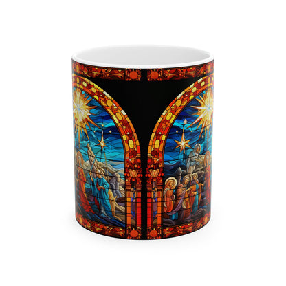 Stained Glass Cathedral Window Nativity Christmas Ceramic Mug 11oz   Item #670376