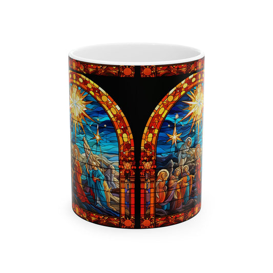 Stained Glass Cathedral Window Nativity Christmas Ceramic Mug 11oz   Item #670376