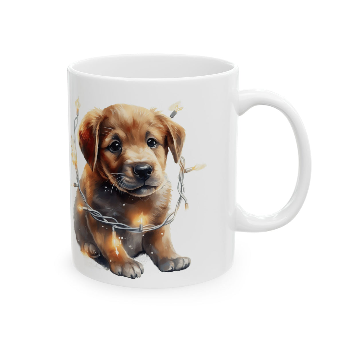 Adorable Puppy With Lights Around Neck Christmas Ceramic Mug 11oz   Item #534593