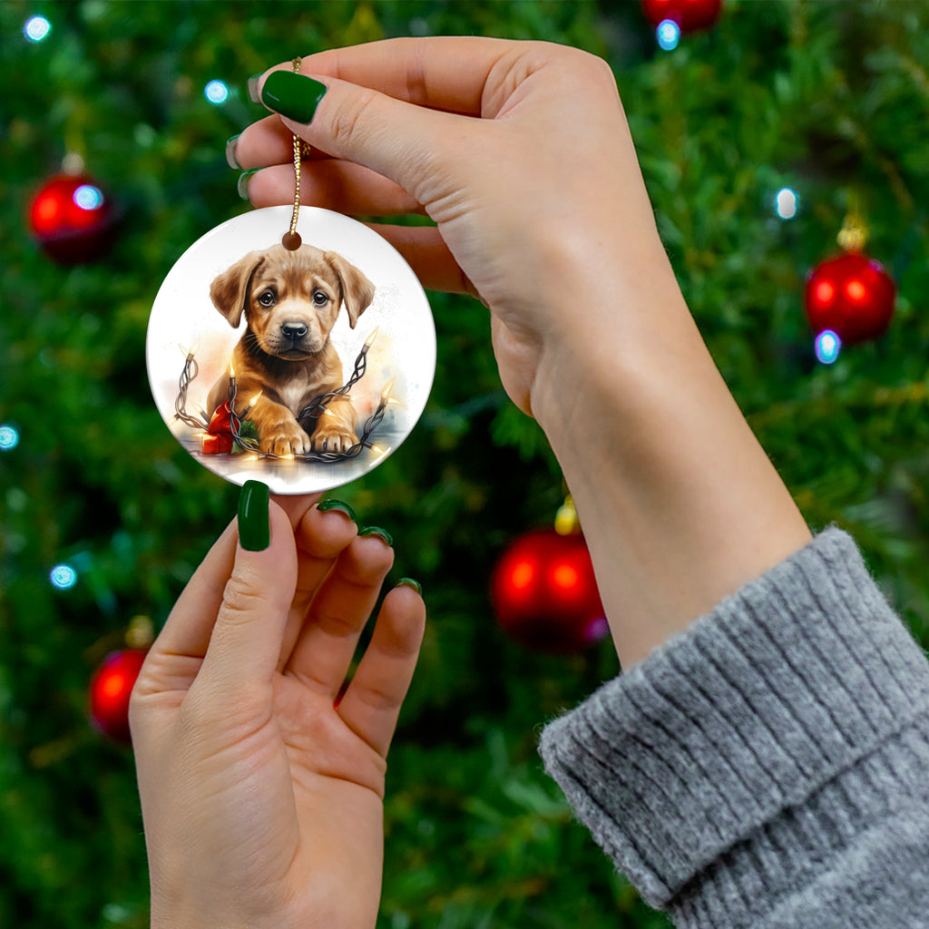 Christmas Dog Ceramic Disc Ornament                Item #6355048