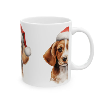 Christmas Beagle Mug — Cute Dog in Santa Hat Ceramic Coffee Cup 11oz  Item #813139